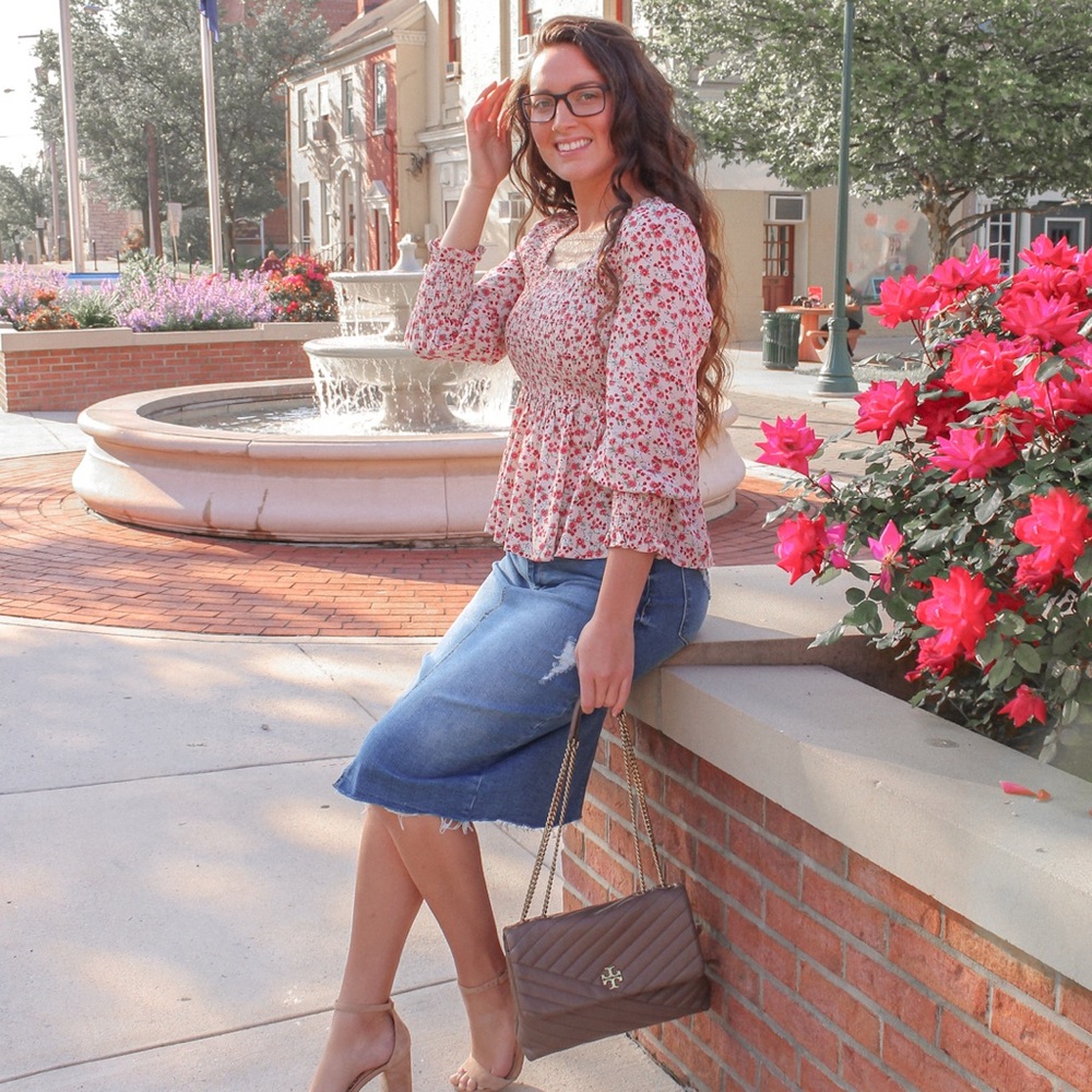 Pink Lily Floral Smocked Peplum Top